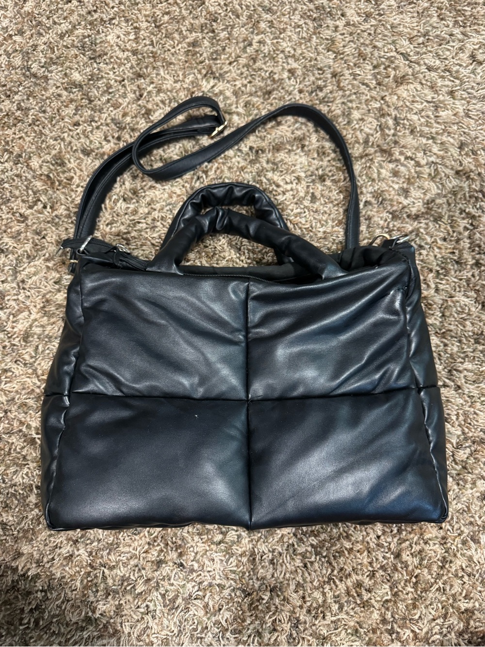 Black Puffy Quilted Tote Bag- Shoulder bag- Crossbody- Trendy